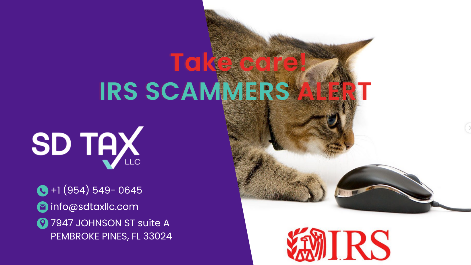 IRS SCAMMERS ALERT tax season 2023. SDTAX llc